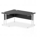This photograph captures a striking scene of a Dynamic Right Hand Desks Impulse 1600mm Right Crescent Office Desk. The black top contrasts beautifully with the white cantilever leg, creating a modern and dynamic look. Perfect for any office space in need of a sleek and functional desk.