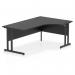 This picture shows a sleek and modern 1800mm right crescent office desk with a black top and black cantilever leg. The dynamic design adds a touch of sophistication to any workspace.