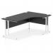 This photo features a sleek and modern Dynamic Right Hand Desks Impulse desk, measuring 1800mm in length. The right crescent-shaped black top pairs perfectly with the sleek white cantilever leg, creating a professional and elegant office workspace.