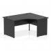 The picture shows a sleek black desktop with a curved edge, supported by a sturdy panel leg on one end. The overall design exudes a dynamic and modern feel, perfect for any office setting. The compact size of 1400mm makes it suitable for small workspaces.
