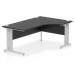 This picture features a sleek and modern Dynamic Right Hand Desks Impulse 1800mm Right Crescent Office Desk with a black top and silver cable managed leg. The curved design provides ample workspace and a stylish touch to any office. Cable management keeps cords organized and out of sight.