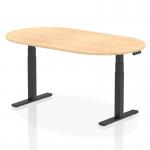 The picture shows a sleek and modern Dynamic Boardroom and Conference Table with a 1800mm Maple Top and Black Height Adjustable Legs. The table exudes professionalism and elegance, perfect for any meeting or conference setting. The design allows for versatility and customization to fit any workspace.