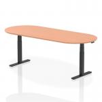 The dynamic boardroom and conference tables feature a modern design with a 2400mm beech top and black height adjustable legs. The sleek and professional appearance is perfect for any high-level meetings or presentations. The table is spacious and versatile, providing ample room for collaboration and discussion.