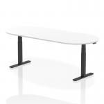 This picture features a sleek and modern Dynamic Boardroom and Conference Table in white, measuring 2400mm in length. Its black height-adjustable legs add a touch of sophistication to any meeting space.