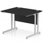 The dynamic rectangle desks feature a sleek and modern design with a black top and silver cantilever leg. The desk is 1000 x 800mm and has a straight shape, making it perfect for any office space. The contrast of colors adds a touch of sophistication to the overall aesthetic.
