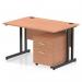 This image shows a dynamic pedestal desk, specifically the Impulse 1200 x 800mm straight office desk with a beech top and black cantilever leg. Accompanying the desk is a 2 drawer mobile pedestal, creating a functional and efficient workstation for any office space.