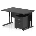 Impulse 1200 x 800mm Straight Office Desk Black Top Black Cantilever Leg Workstation 2 Drawer Mobile Pedestal I005207