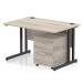 Impulse 1200 x 800mm Straight Office Desk Grey Oak Top Black Cantilever Leg Workstation 2 Drawer Mobile Pedestal I005208