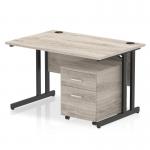 Impulse 1200 x 800mm Straight Office Desk Grey Oak Top Black Cantilever Leg Workstation 2 Drawer Mobile Pedestal I005208