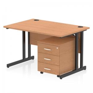 Impulse 1200 x 800mm Straight Office Desk Oak Top Black Cantilever Leg