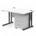 This photograph showcases a sleek and modern Dynamic Pedestal Desk Impulse. The desk features a white top and a black cantilever leg, creating a striking contrast. A 3 drawer mobile pedestal is included for convenient storage. Perfect for any office space in need of a functional and stylish workstation.