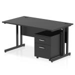 Impulse 1400 x 800mm Straight Office Desk Black Top Black Cantilever Leg Workstation 2 Drawer Mobile Pedestal I005221