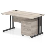 Impulse 1400 x 800mm Straight Office Desk Grey Oak Top Black Cantilever Leg Workstation 2 Drawer Mobile Pedestal I005222