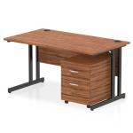 Impulse 1400 x 800mm Straight Office Desk Walnut Top Black Cantilever Leg Workstation 2 Drawer Mobile Pedestal I005226