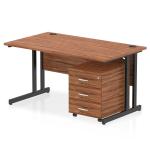 Impulse 1400 x 800mm Straight Office Desk Walnut Top Black Cantilever Leg Workstation 3 Drawer Mobile Pedestal I005233