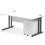 Impulse 1600 x 800mm Straight Office Desk White Top Black Cantilever Leg Workstation 2 Drawer Mobile Pedestal I005239