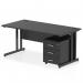 This picture features a sleek and modern Dynamic Pedestal Desk Impulse. It measures 1600 x 800mm and has a straight black top. The black cantilever leg adds a stylish touch and creates a stable workstation. The desk also comes with a 3 drawer mobile pedestal for added storage and functionality.