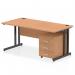 This photo features a sleek and modern Dynamic Pedestal Desk Impulse, measuring at 1600 x 800mm. With a straight oak top and black cantilever leg, this office desk exudes style and sophistication. The workstation also includes a 3 drawer mobile pedestal for added convenience and storage.