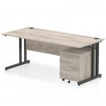 Impulse 1800 x 800mm Straight Office Desk Grey Oak Top Black Cantilever Leg Workstation 2 Drawer Mobile Pedestal I005250