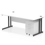 Impulse 1800 x 800mm Straight Office Desk White Top Black Cantilever Leg Workstation 2 Drawer Mobile Pedestal I005253