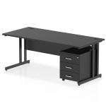 This picture features a sleek, modern Dynamic Pedestal Desk Impulse. With a 1800 x 800mm black top and black cantilever leg, this workstation is both stylish and functional. It also includes a 3 drawer mobile pedestal for added storage.