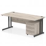 Impulse 1800 x 800mm Straight Office Desk Grey Oak Top Black Cantilever Leg Workstation 3 Drawer Mobile Pedestal I005257