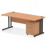 A sleek and modern desk, the Dynamic Pedestal Desk Impulse features a spacious 1800 x 800mm oak top with a black cantilever leg for stability. The straight design provides a professional look, while the 3 drawer mobile pedestal adds practical storage space. Perfect for a productive and stylish office space.