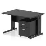 Impulse 1200 x 800mm Straight Office Desk Black Top Black Cable Managed Leg Workstation 2 Drawer Mobile Pedestal I005263