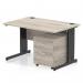 Impulse 1200 x 800mm Straight Office Desk Grey Oak Top Black Cable Managed Leg Workstation 2 Drawer Mobile Pedestal I005264