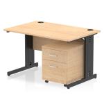 Impulse 1200 x 800mm Straight Office Desk Maple Top Black Cable Managed Leg Workstation 2 Drawer Mobile Pedestal I005265