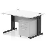 Impulse 1200 x 800mm Straight Office Desk White Top Black Cable Managed Leg Workstation 2 Drawer Mobile Pedestal I005267