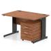 Impulse 1200 x 800mm Straight Office Desk Walnut Top Black Cable Managed Leg Workstation 2 Drawer Mobile Pedestal I005268