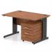 This picture features a contemporary Dynamic Pedestal Desk Impulse. The desk measures 1200 x 800mm and has a straight design with a walnut top and black cable managed leg. It also includes a 2 drawer mobile pedestal, adding functionality to this sleek and modern workstation.