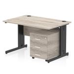 Impulse 1200 x 800mm Straight Office Desk Grey Oak Top Black Cable Managed Leg Workstation 3 Drawer Mobile Pedestal I005271