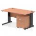 This photo capture a sleek and modern Dynamic Pedestal Desk Impulse with a 1400 x 800mm beech top and a black cable managed leg. The straight office desk also features a 2-drawer mobile pedestal for added storage. The overall aesthetic is clean and professional, making it a great addition to any workstation.