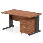 Impulse 1400 x 800mm Straight Office Desk Walnut Top Black Cable Managed Leg Workstation 2 Drawer Mobile Pedestal I005282