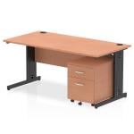 Impulse 1600 x 800mm Straight Office Desk Beech Top Black Cable Managed Leg Workstation 2 Drawer Mobile Pedestal I005290