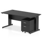 Impulse 1600 x 800mm Straight Office Desk Black Top Black Cable Managed Leg Workstation 2 Drawer Mobile Pedestal I005291