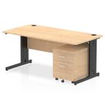 Impulse 1600 x 800mm Straight Office Desk Maple Top Black Cable Managed Leg Workstation 2 Drawer Mobile Pedestal I005293