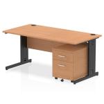 Impulse 1600 x 800mm Straight Office Desk Oak Top Black Cable Managed Leg Workstation 2 Drawer Mobile Pedestal I005294