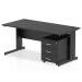 Impulse 1600 x 800mm Straight Office Desk Black Top Black Cable Managed Leg Workstation 3 Drawer Mobile Pedestal I005298