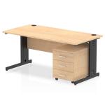 Impulse 1600 x 800mm Straight Office Desk Maple Top Black Cable Managed Leg Workstation 3 Drawer Mobile Pedestal I005300