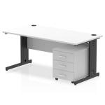 Impulse 1600 x 800mm Straight Office Desk White Top Black Cable Managed Leg Workstation 3 Drawer Mobile Pedestal I005302