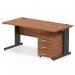 This photo features a sleek Dynamic Pedestal Desk Impulse with a 1600 x 800mm straight walnut top and black cable managed leg workstation. It also includes a 3 drawer mobile pedestal, creating a functional and stylish workspace.