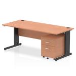 Impulse 1800 x 800mm Straight Office Desk Beech Top Black Cable Managed Leg Workstation 2 Drawer Mobile Pedestal I005304