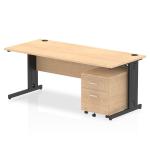 Impulse 1800 x 800mm Straight Office Desk Maple Top Black Cable Managed Leg Workstation 2 Drawer Mobile Pedestal I005307