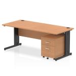 Impulse 1800 x 800mm Straight Office Desk Oak Top Black Cable Managed Leg Workstation 2 Drawer Mobile Pedestal I005308