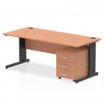 The Dynamic Pedestal Desk Impulse 1800 x 800mm Straight Office Desk features a sleek beech top and black, cable managed legs for a modern and organized workspace. The desk also includes a 3 drawer mobile pedestal for added storage.