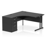 Impulse 1400mm Left Crescent Office Desk Black Top Black Cantilever Leg Workstation 600 Deep Desk High Pedestal I005318