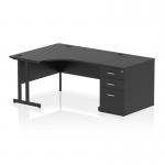 Impulse 1400mm Left Crescent Office Desk Black Top Black Cantilever Leg Workstation 800 Deep Desk High Pedestal I005322